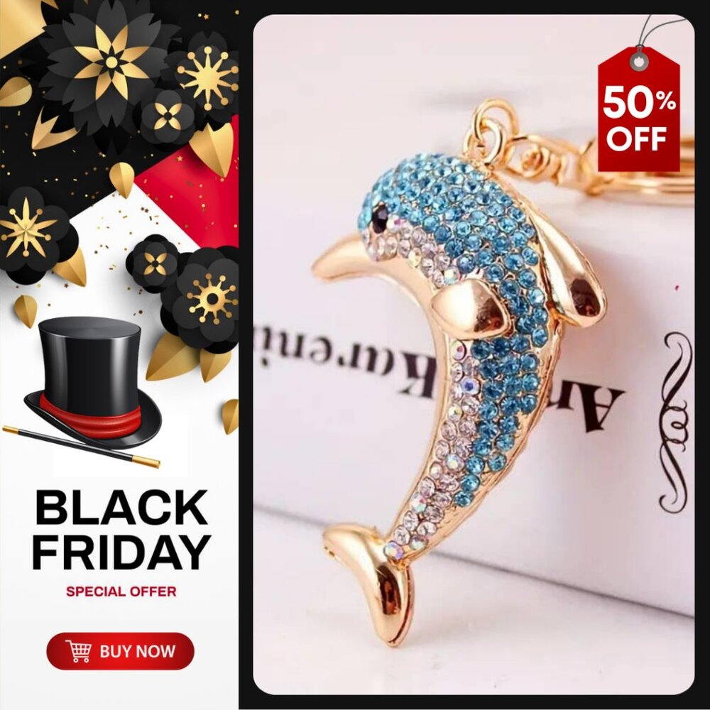 💣Rhinestone Dolphin Keychain Metal Key Ring, Bag Charm, Car Accessory